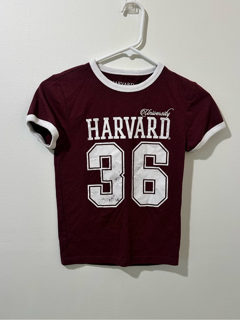 Harvard Maroon Ringer Tee with '36' Graphic - Women's